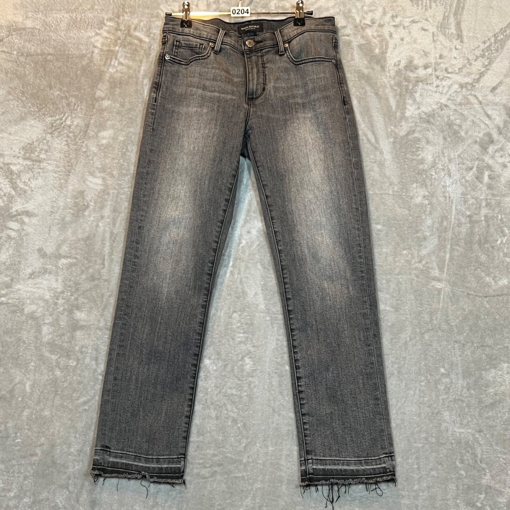 Banana Republic Girlfriend Jeans Women's 27 Black Premium Denim Frayed Bottom